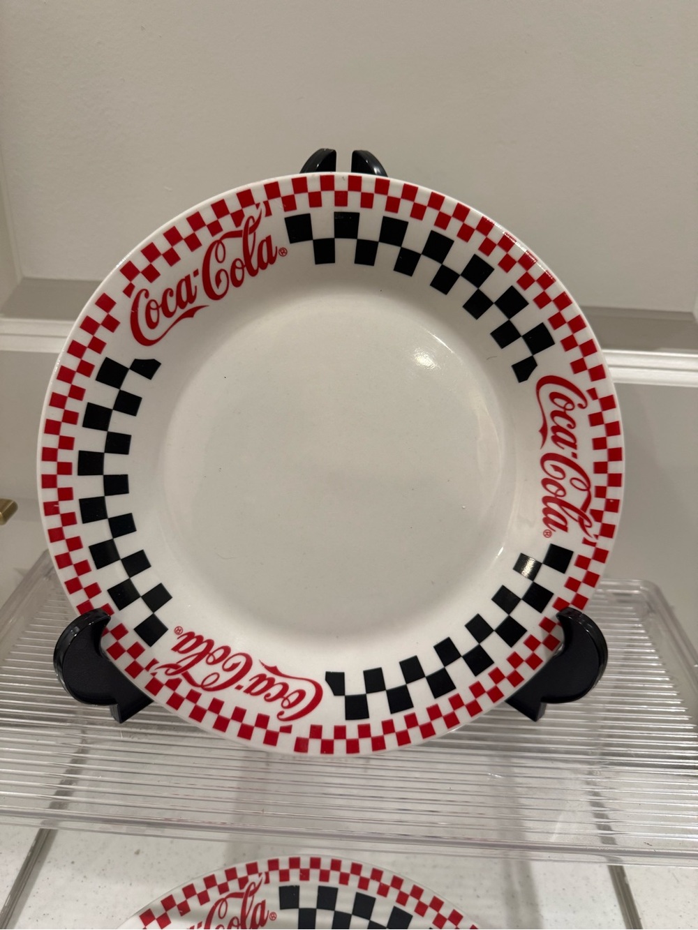 Gibson Ceramic Coca Cola Red & Black Checkerboard Ceramic Dinner Plate Set of 6
